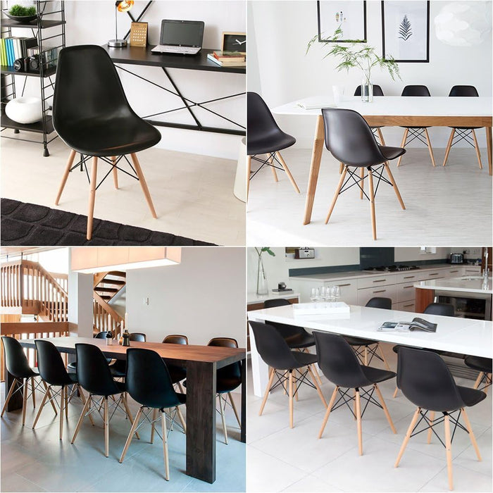 Pre Assembled Modern Style Dining Chair Mid Century Modern DSW Chair, Shell Lounge Plastic Chair for Kitchen, Dining,Bedroom, Living Room Side Chairs Set of 4 (Black)