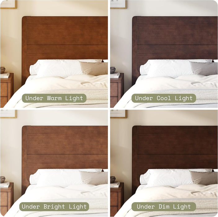 Solid Wood Full Bed Frame with Headboard, Japanese Joinery, Walnut