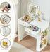 Vanity Desk with Flip Top Mirror, Makeup Vanity Table with 3 Color and Brightness Adjustable, Side Organizer Small Vanity with Storage Compartment, Writing Desk for Bedroom, White