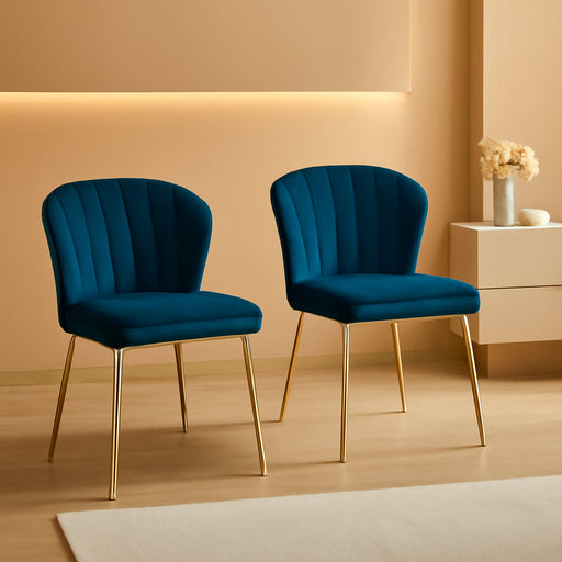 Dining Chairs Set of 2 Velvet Upholstered Kitchen & Dining Room Chairs with Metal Legs Vanity Chair Armless Side Chairs for Living Room Bedroom Restaurant, Channel Curved Backrest, Teal