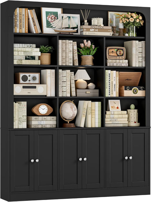 70.9" Bookcase Tall Bookshelf with Doors, Triple Wide Bookshelves