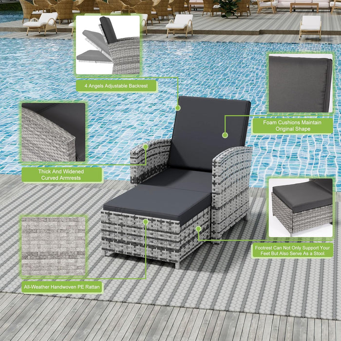 Outdoor Patio Chairs with Ottomans, 5 Piece Outdoor Patio Furniture Set, Wicker Patio Conversation Set, Outdoor Sofa with Ottoman, and Table for Porch, Garden, and Balcony, Grey