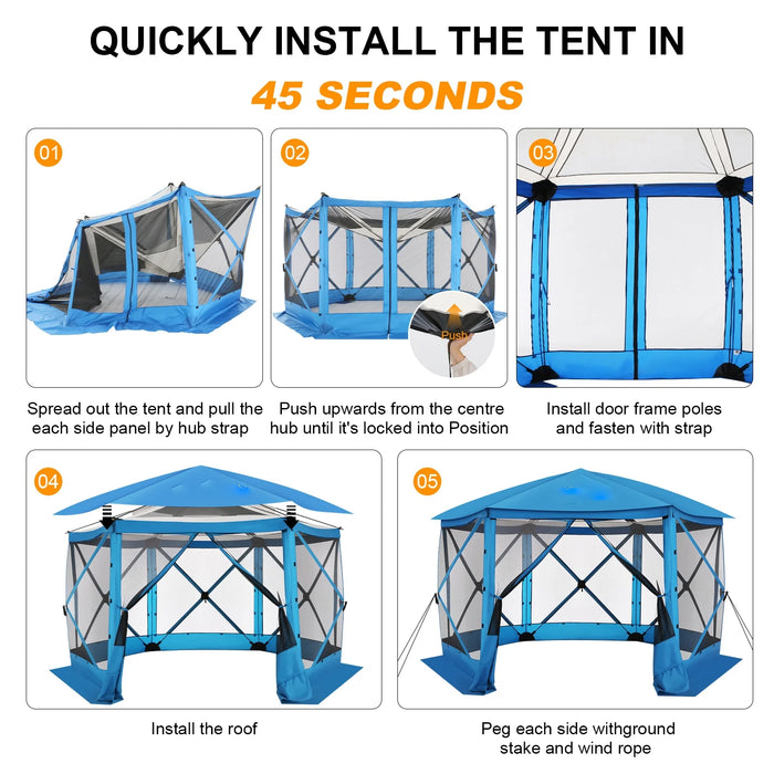 Pop up Gazebo Starry Sky Screen Tent Screen House with a Mesh Top for Camping, 12X12 Screen Room with Mosquito Netting, Hub Tent Instant Screened Canopy with Carrying Bag, Blue