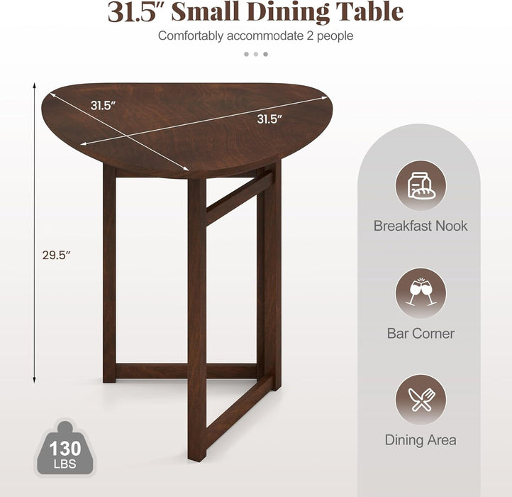 31.5" Folding Dining Table for 2-3, Drop Leaf Kitchen Table with Triangular Top & Solid Rubber Wood Frame, Space-Saving Dinner Table for Dinette, Small Space, Restaurant, Walnut