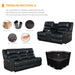 PU Leather Sectional Sofa Set, Reclining Couch for Living Room with Cup Holders, Love Seat with Wedge Wood Table, 5 Seater Theater Seating with Storage, Jet Black