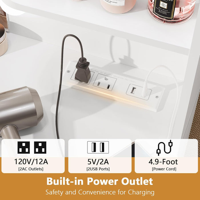 Large Vanity Desk with LED Lighted Mirror & Power Outlet,Makeup Vanity Table with 7 Drawers,4 Shelves and 5 Hooks,Vanity Table, Vanity Desk Set for Bedroom,Bathroom,White