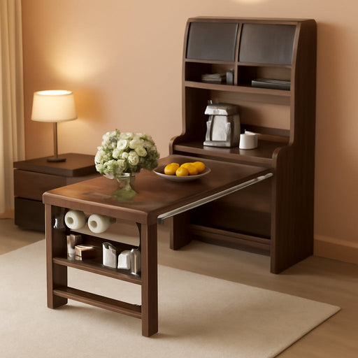 Sideboard Buffet Cabinet with Foldable Dining Table, Multifunctional Cupboard with Storage Shelf and Hooks, for Small Places,Studio, Apartment