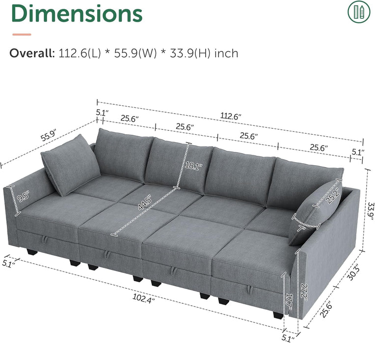 Modular Sectional Sleeper Sofa Reversible, Bluish Grey