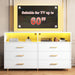 White Dresser with LED Lights, 6 Drawers & 2 Open Shelves Top Dresser for Bedroom, Wood Chests of Drawers