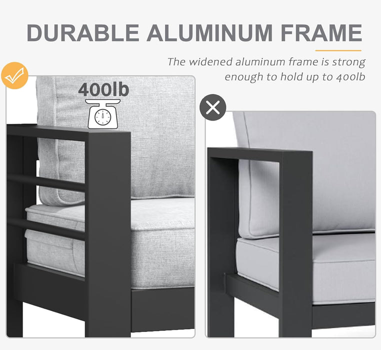 Aluminum Furniture Set with Fire Pit Table, 4 Pieces Patio Sectional Conversation Chat Sofa Modern Seating Set