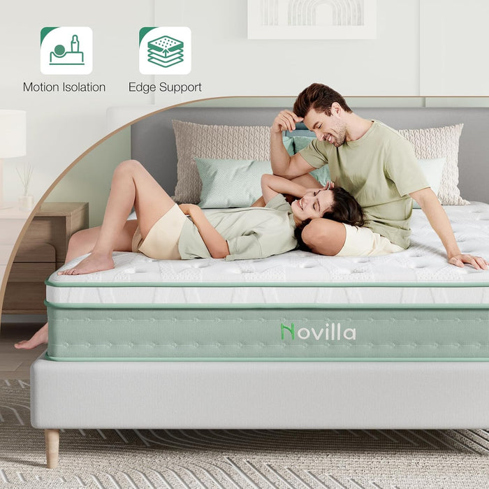 Queen Mattress, 12 Inch Hybrid Mattress, Gel Memory Foam with Individual Pocket Springs for a Peaceful Sleep, Queen Size Mattresses with Quilted Cover