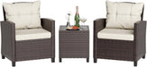 3 Piece Wicker Patio Furniture Set - Outdoor Rattan Conversation Set with Soft Cushions & Glass Coffee Table for Balcony, Porch, Small Backyard - All Weather Beige Bistro Set, Beige