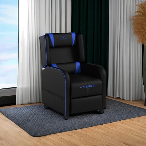 VIT Gaming Recliner Chair Racing Style Single PU Leather Sofa Modern Living Room Recliners Ergonomic Comfortable Home Theater Seating, Blue.