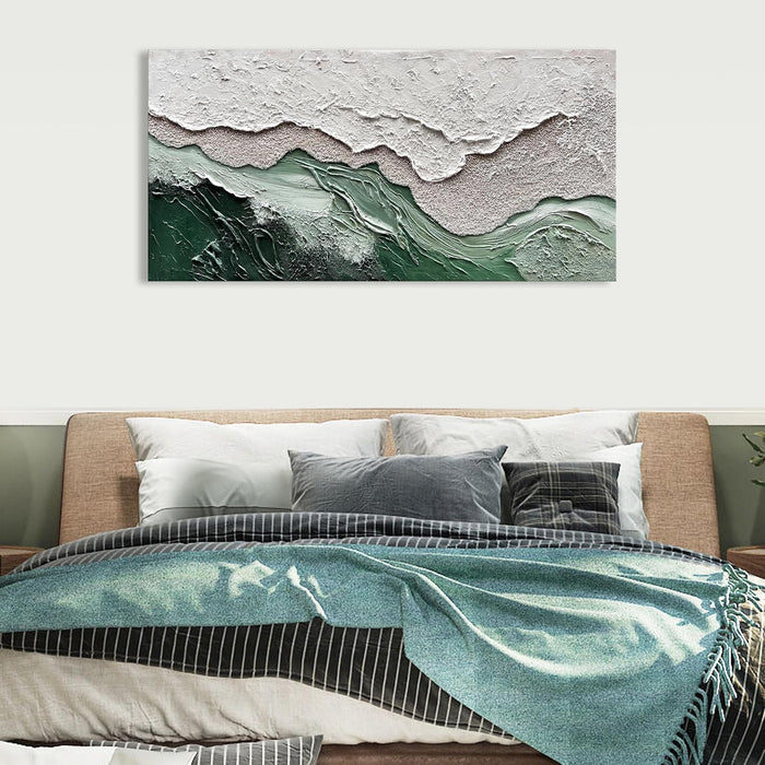 Art Hand-Painted Green and White Textured Oil Painting Modern Abstract Canvas Art Home Office Wall Art Deco 24X48 Inche