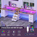 98.4" Long Computer Desk with 9 Drawers, 2 Person Gaming Desk with LED Lights & Power Outlet, Two Person Home Office Desk with Storage, Printer Shelf ＆ Monitor Stand, Brown and White
