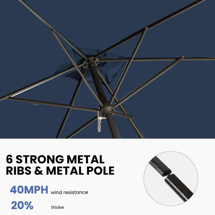 6.5 Rectangular Patio Umbrella Outdoor Deck Umbrella Rectangle Navy | 6 Ribs Frame Rush-Button Tilt Easy Crank. UPF50+ Waterproof Canopy. Works with Outdoor Table, Backyard, Pool.