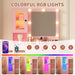 Makeup Vanity Desk with Mirror and Lights, Vanity Table with Charging Station, 2 Open Compartments, 2 Acrylic-Door Cabinets, and RGB Lights Wood Dressing Table for Bedroom