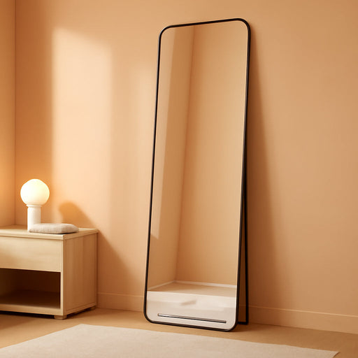 56"X21" Full Length Mirror, Black Rounded Corner Aluminum Frame Floor Standing Mirror Hanging/Leaning Wall for Living Room Bedroom Cloakroom