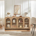 65" Sideboard Buffet Cabinet with Arched Glass Doors, Natural | Modern Wood Sideboard, Spacious Storage Credenza, Adjustable Shelves, Living Room Accent Cabinet, Dining Room & Entryway Use