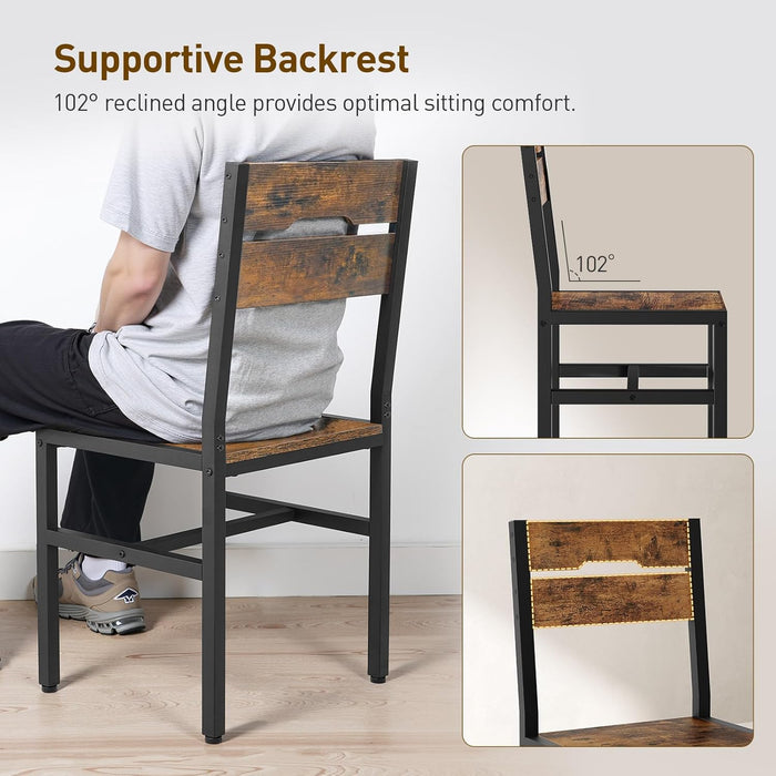 Dining Chairs Set of 4, Rustic Wooden Kitchen Chairs with Backrests and Metal Frame, Modern Farmhouse Dinner Chairs for Kitchen, Easy Assembly, Living Room, Dining Room, Rustic Brown and Black