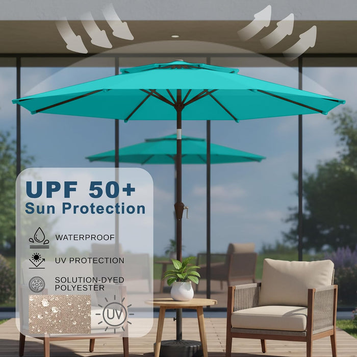9Ft 2-Tiers Patio Umbrella,Outdoor Market Table Umbrella with Push-Button Tilt & Crank | UV Protection,Suit for Backyard,Garden,Pool,Deck