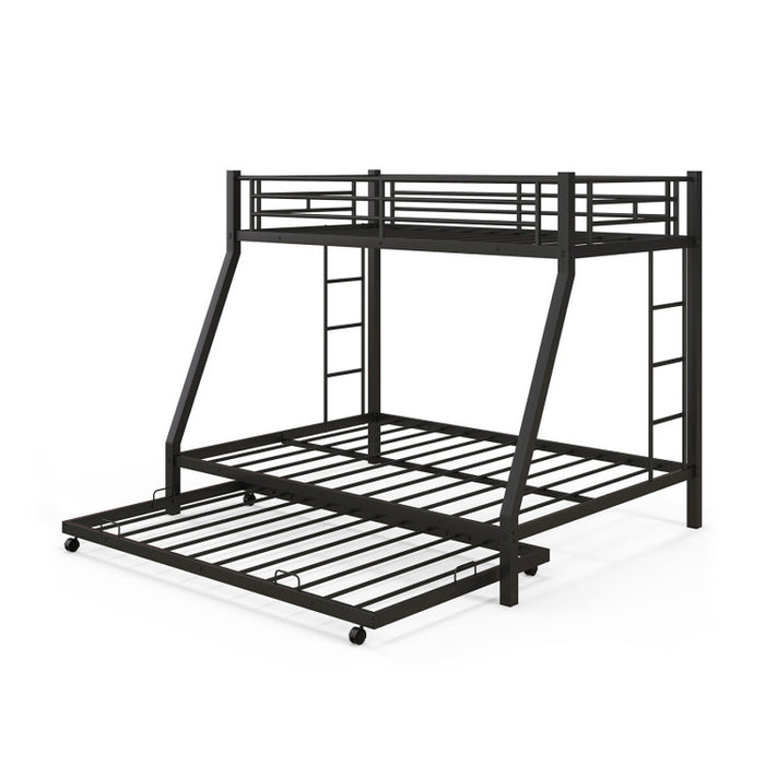 Twin over Full Bunk Bed Frame with Trundle for Guest Room