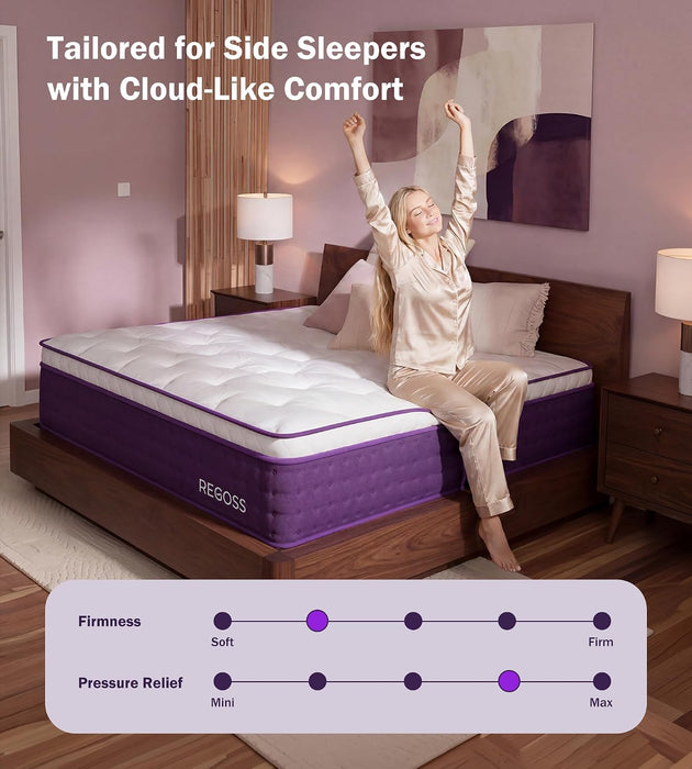 Queen Mattress 14 Inch Hybrid Mattress for Side Sleeper, Medium Plush