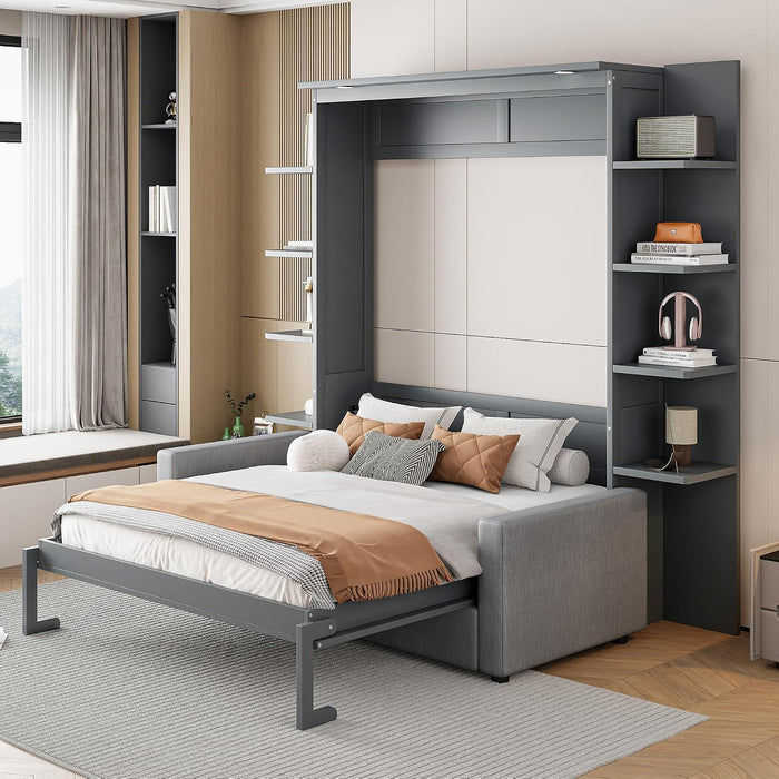 Murphy Bed Queen Size Grey Upholstery Sofa