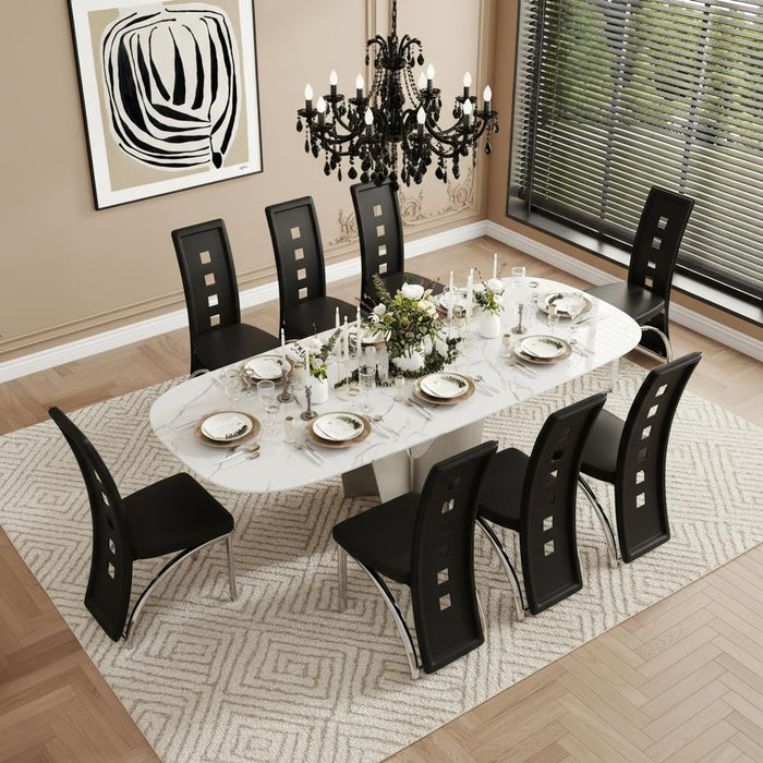 Modern Dining Chairs Set of 4, Black Dining Room Chairs Set, Upholstered Faux Leather Kitchen Chairs with Silver Metal Legs, High Backrest Armless Seating for Kitchen, Only Chair