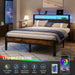 Queen Size Bed Frame with 2-Tier Storage Shelf Headboard, LED Lights