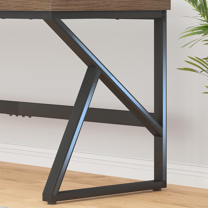 Rustic Large Home Office Desk, Modern Wood Computer Desk for Two Person