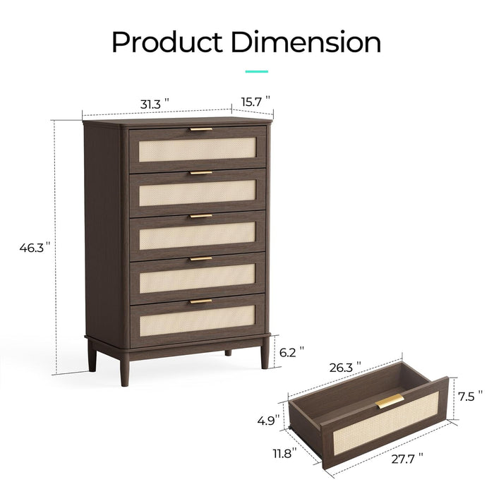 Walnut Dresser 46-Inch Five-Drawer Modern Storage Cabinet