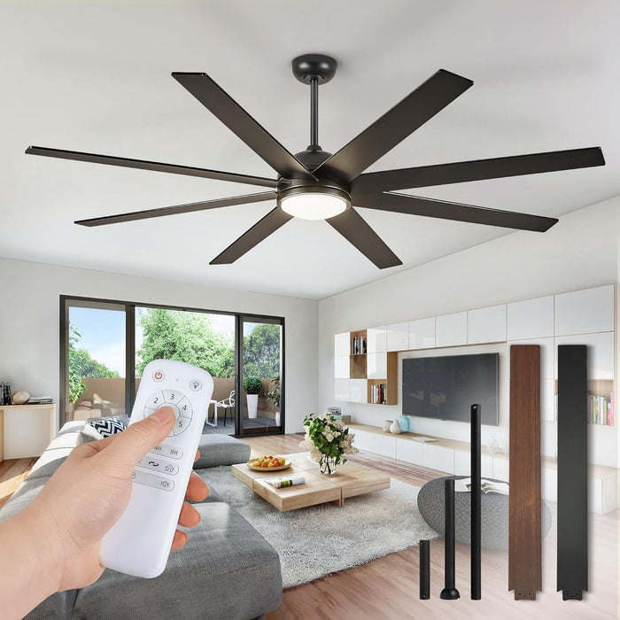 65 Inch Ceiling Fans with Lights and Remote, Black Indoor/Outdoor Ceiling Fan with Quiet Reversible DC Motor, 6 Speeds, 3CCT, 8 Blades Large Ceiling Fan for Living Room Bedroom Patio