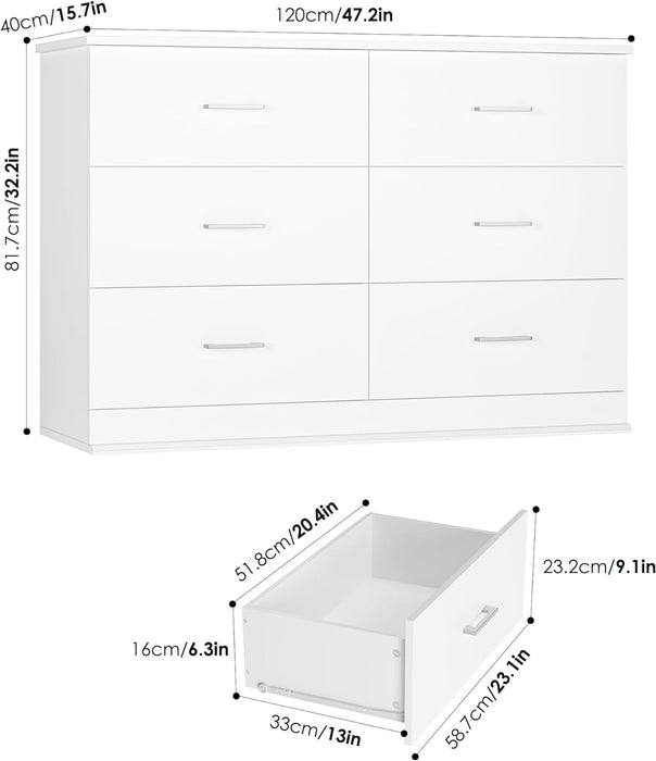 White Dresser with 6 Drawers