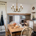 6-Light Farmhouse Chandelier, 23.62'' Vintage Brass Gold Chandeliers for Dining Room, Adjustable Rustic Metal Hanging Pendant Light Fixture for Kitchen Island Entryway Foyer Bedroom Hallway