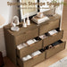 Rattan 6 Drawer Dresser for Bedroom, 47.2" Wide Curved Dressers & Chests of Drawers with 6 Deep Drawers, Large Boho Wooden Dresser W/Gold Metal Handles for Bedroom Living Room, Walnut