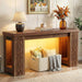 63" Console Table with Outlet, Farmhouse Entryway Table with Colorful LED Lights, Wooden Sofa Table with Unique Carved Design, Foyer Accent Table for Entrance, Hallway, Living Room