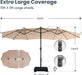 15Ft Large Patio Umbrella with Base&Solar Lights,Rectangle,Beige | Outdoor Double-Sided Rectangular Umbrella with Stand, 36Pcs LED Lights, Triple Head, Heavy Duty, UV Resistant, for Outside