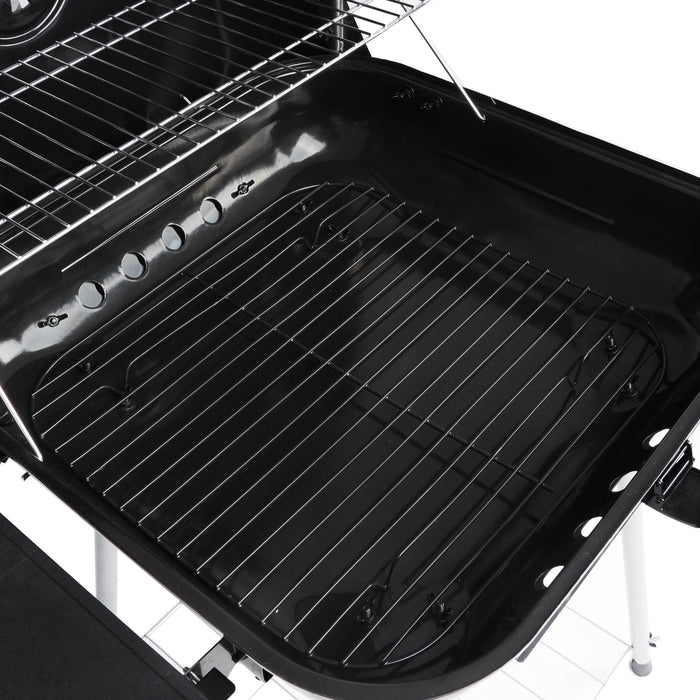 22" Square Steel Charcoal Grill with Foldable Side Shelf, Black