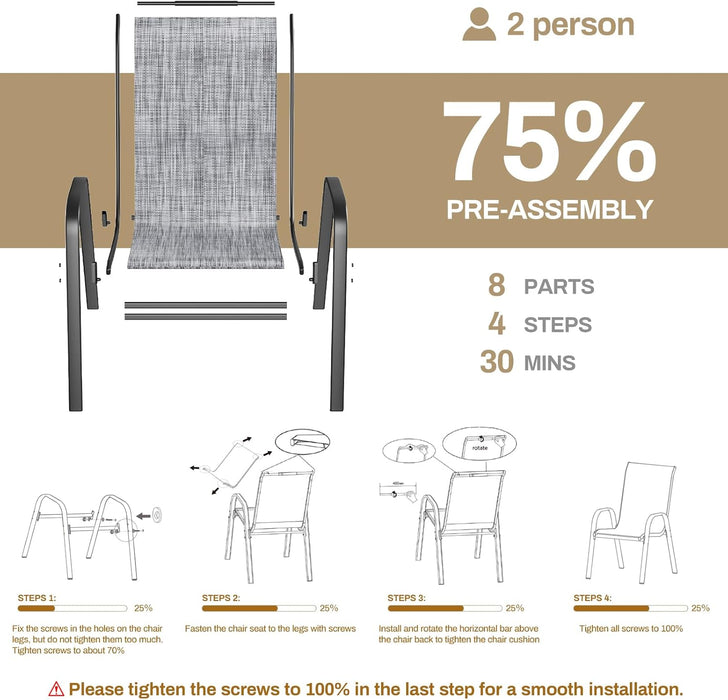 Patio Dining Set 5 Pieces, All Weather Outdoor Furniture W/30"X 30" Table and 4 Stackable Textilene Chairs, Metal Table and Chairs for Lawn, Garden, Poolside, Backyard (Umbrella Not Included)