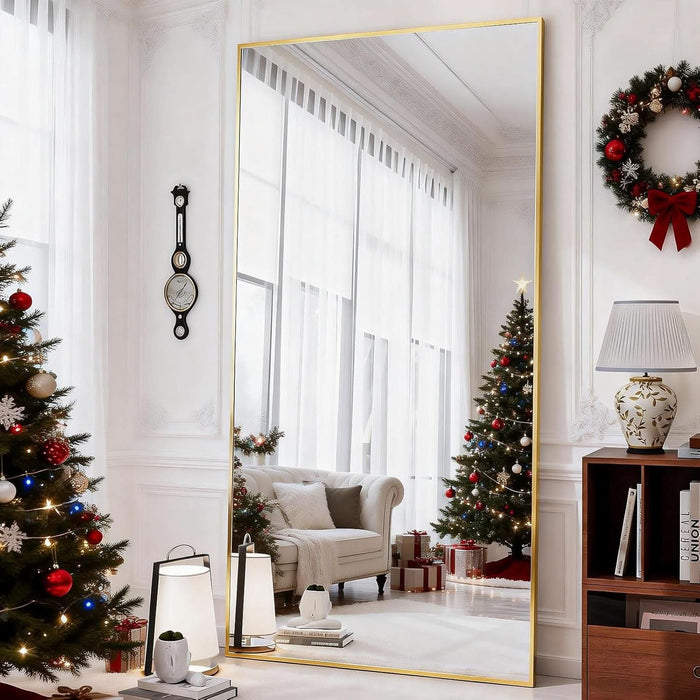 77"X38" Rectangle Full Body Floor Mirrors, Full Length Mirror Hanging or Leaning, Aluminum Alloy Frame Wall Mirror for Bedroom, Dressing Room, Gold