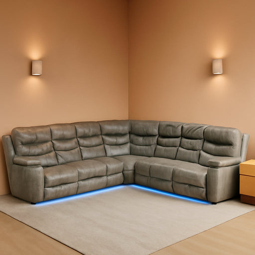 Breathing Leather Reclining Sofa Set,Power Recliner Sectional Couch with LED Light,Modern Living Room Furniture Set,Reclining Sectional Couch Set with USB Port/Storage for Home/Home Theater