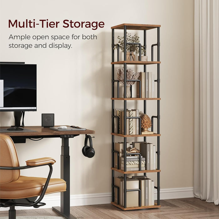 Rotating Corner Bookshelf Five Tier WalnutWoodFinish