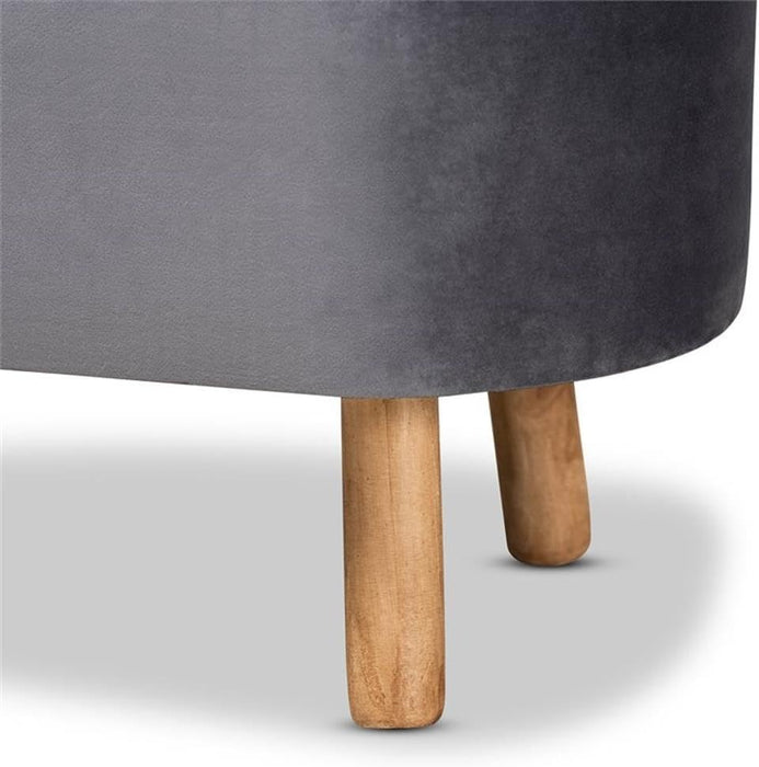 Simone Mid-Century Modern Grey Velvet Fabric Upholstered Wood Ottoman