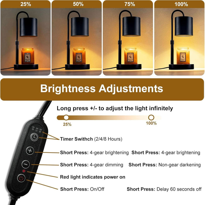 Dimmable Candle Warmer Lamp with Timer, Height Adjustable Electric Candle Wax Warmer, Christmas Birthday Gifts for Women Mom, House Warming Gifts New Home Room Decor, Black Solid Wood Base