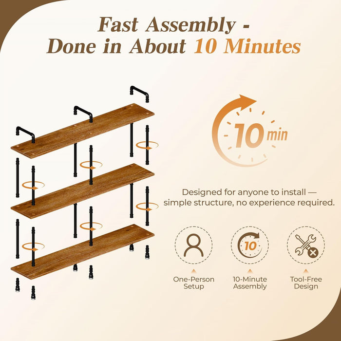 Industrial Bookshelf, Pipe Shelf Bookcase, 3 Tier, 60" Rustic Brown | Solid Pine Shelves, 60 Inch Wide, Black Pipe Frame, 70 Lbs per Shelf, Open Bookcase for Books, Plants, Office