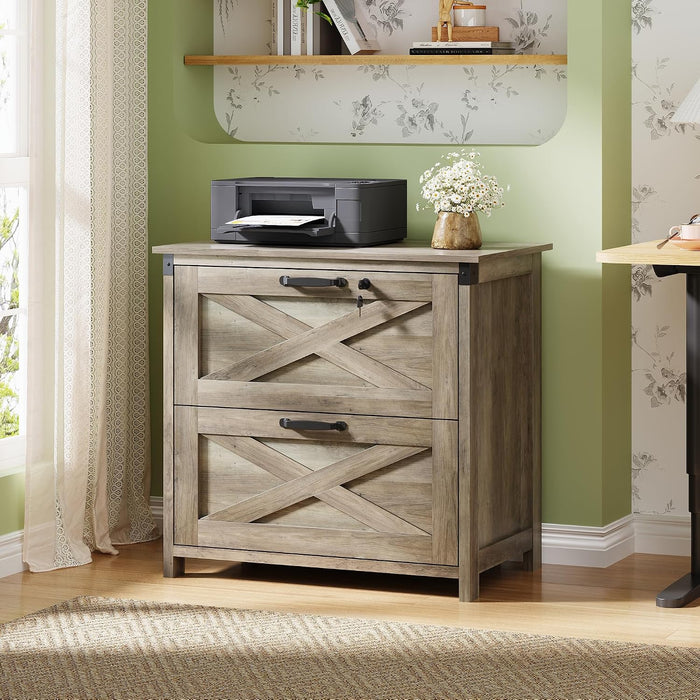 2-Drawer Lateral File Cabinet with Lock, Gray Oak