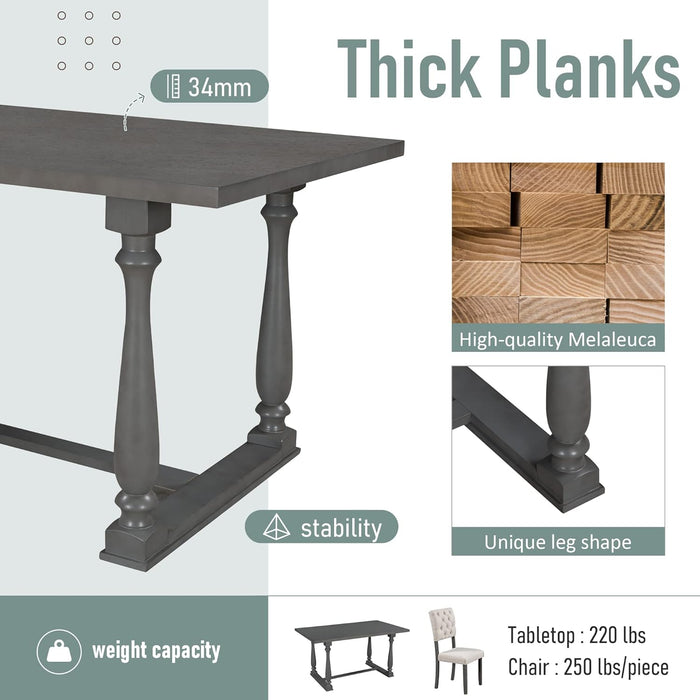 6 Piece Kitchen Dining Table Set, Wooden Rectangular Dining Table with Upholstered Bench and 4 Chairs, Dining Room Table Set for 6 People, Living Room Furniture (Gray, Beige Cushions)