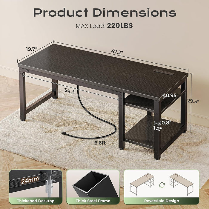 47.2'' X 19.7'' Computer Desk, Power Outlets, 0.95'' Thick Desktop