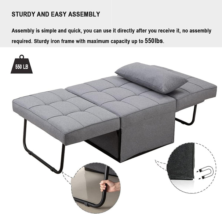 Light Grey Contemporary Convertible Sofa Bed Ottoman